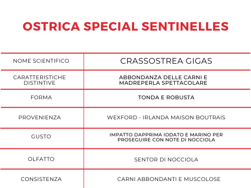 Tabella con le caratteristiche dell'ostrica Special Sentinelles
