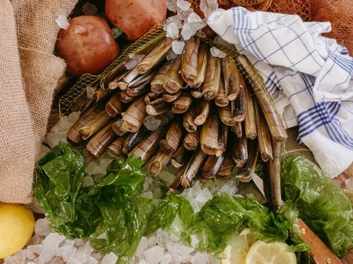 Cannolicchi avvolti in un panno con insalata, ghiaccio e limone